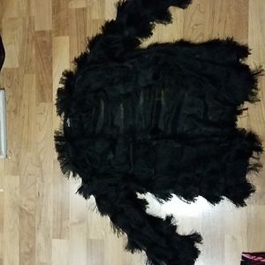 AUDREY 3+1 CROP JACKET CARDIGAN SHAG FRINGE MESH BLACK S